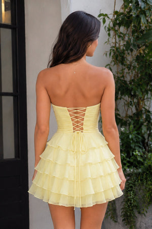 Yellow A Line Chiffon Ruffles Sweetheart Short Homecoming Dresses with Bow - SHEISME