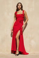 3D Floral Slit Gown in Red - SHE IS ME