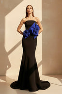 3D Floral Strapless Mermaid Gown in Black - SHE IS ME