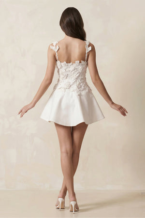 3D Flower A - Line Satin Mini Wedding Dress in White - SHE IS ME Wedding Dresses