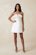 3D Flower Strapless Corset A - Line Crepe Wedding Dress in White - SHE IS ME Wedding Dresses