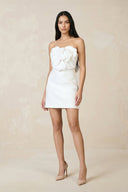 3D - Flower Strapless Sheath Mini Wedding Dress in White - SHE IS ME Wedding Dresses