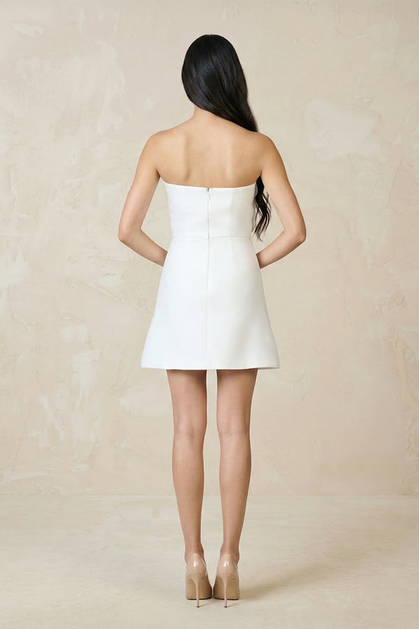 3D - Flower Strapless Sheath Mini Wedding Dress in White - SHE IS ME Wedding Dresses