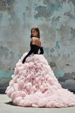 3D Flower Tulle Gown In Black and Pink - SHE IS ME PROM DRESSES