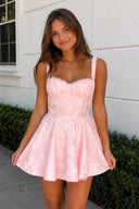Pink A Line Spaghetti Straps Ruffles Homecoming Dresses with Back Bow - SHEISME