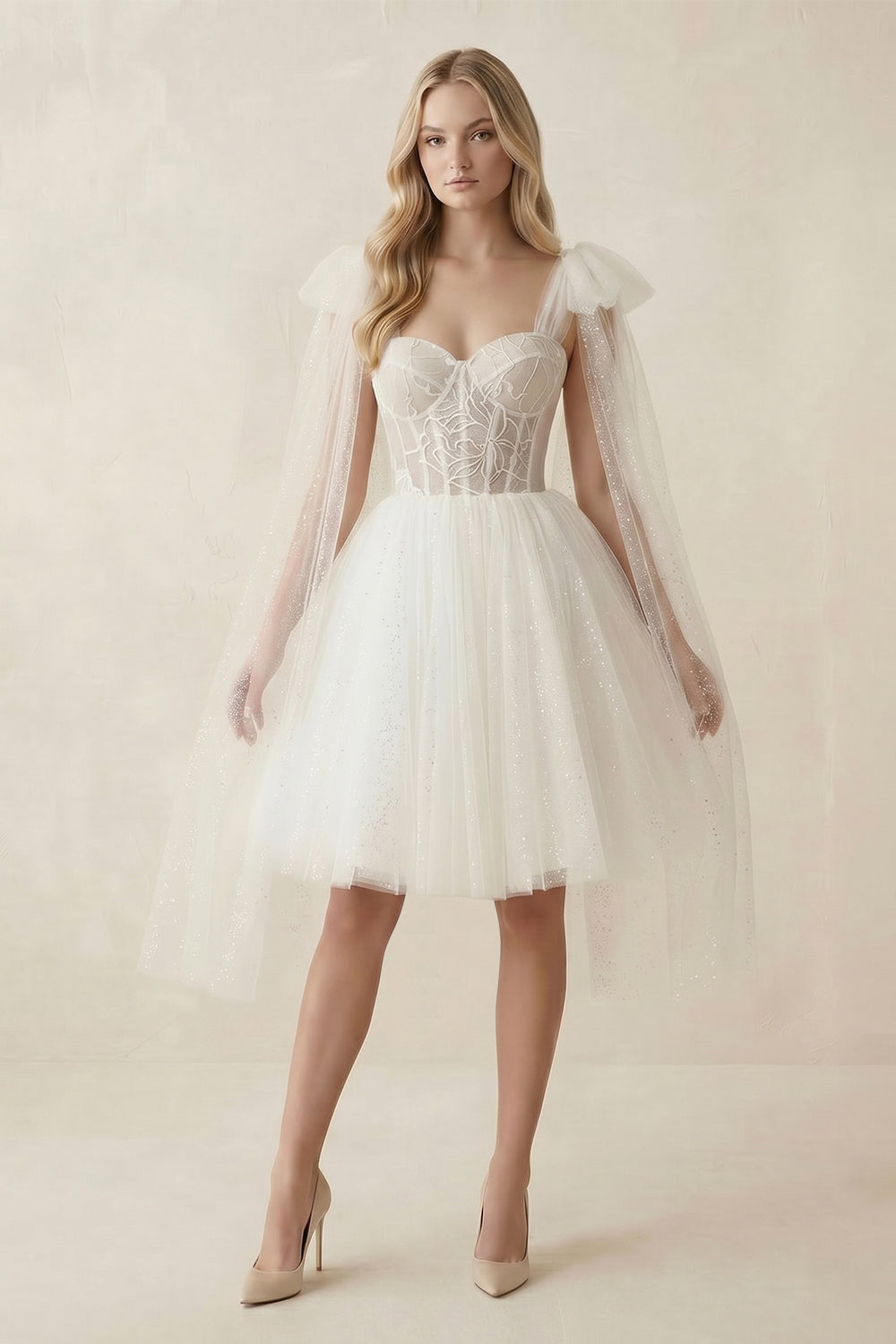 Sweetheart Tulle A-Line Midi Wedding Dress in Ivory