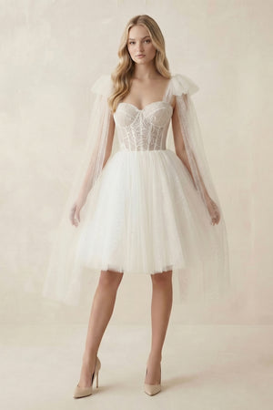 Sweetheart Tulle A-Line Midi Wedding Dress in Ivory