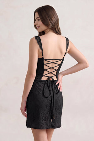 Black Spaghetti Straps Sheath Lace Short Homecoming Dress With Slit - SHEISME