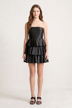 Black Strapless A Line Satin Ruffle Short Homecoming Dress - SHEISME