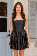 Black Strapless A Line Satin Ruffle Short Homecoming Dress - SHEISME
