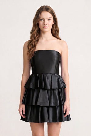 Black Strapless A Line Satin Ruffle Short Homecoming Dress - SHEISME