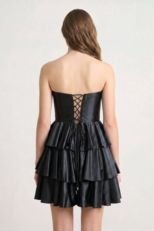 Black Strapless A Line Satin Ruffle Short Homecoming Dress - SHEISME