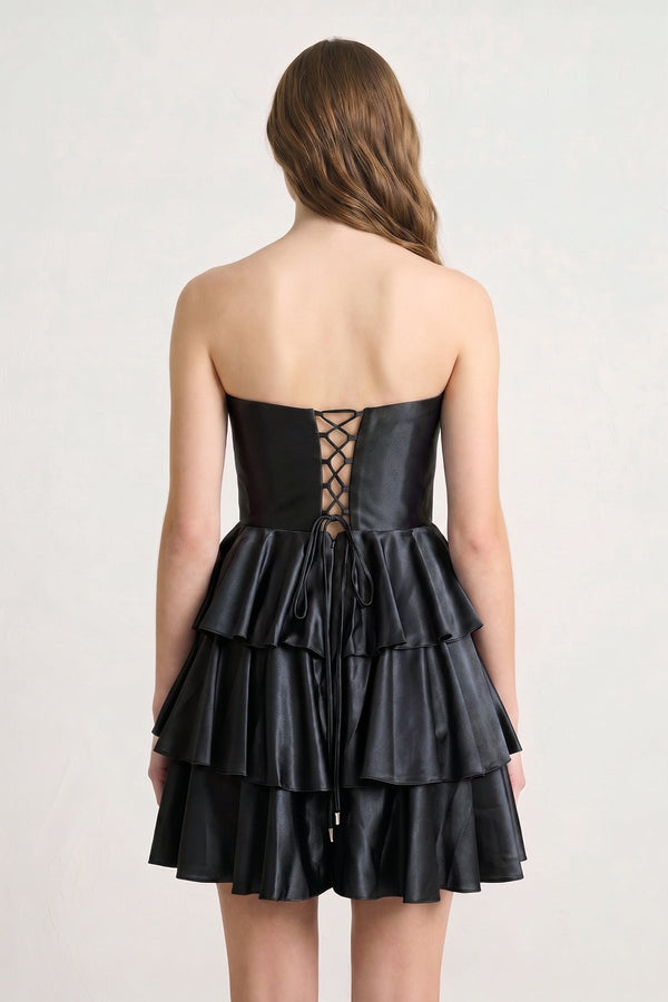 Black Strapless A Line Satin Ruffle Short Homecoming Dress - SHEISME