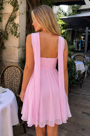 Pink A Line Strapless Chiffon Homecoming Dresses With Scarf - SHEISME