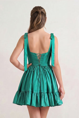 Sabrina | A-line Sweetheart Green Ruffled Taffeta Homecoming Dress With Bow Straps