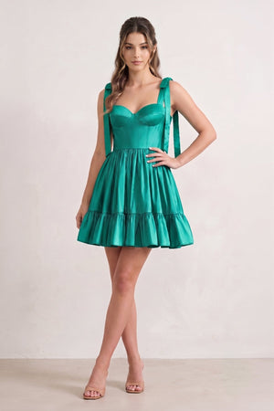 Sabrina | A-line Sweetheart Green Ruffled Taffeta Homecoming Dress With Bow Straps