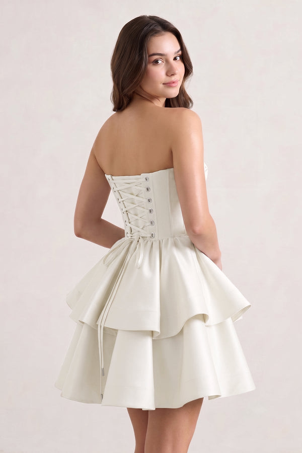 Ivory A Line Sweetheart Satin Ruffles Short Homecoming Dress - SHEISME