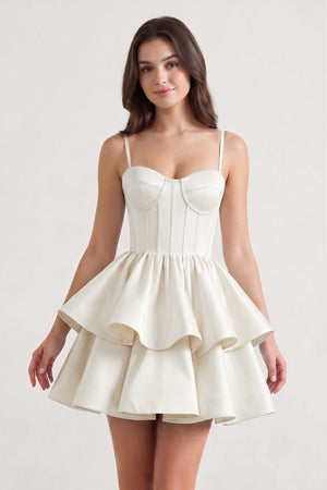 Ivory A Line Sweetheart Satin Ruffles Short Homecoming Dress - SHEISME