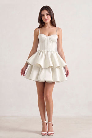 Ivory A Line Sweetheart Satin Ruffles Short Homecoming Dress - SHEISME