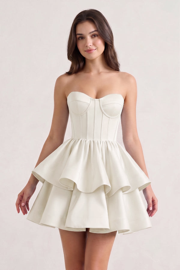 Ivory A Line Sweetheart Satin Ruffles Short Homecoming Dress - SHEISME