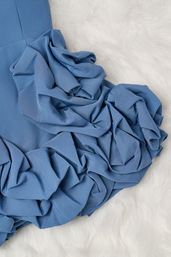 Ireka | Blue Strapless Bodycon Homecoming Dress With Ruffles - SHEISME