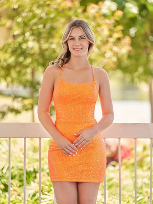 Bodycon Short Orange Scoop Neck Sequins Mini Party Dresses - SHEISME