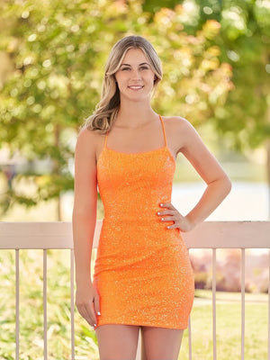 Bodycon Short Orange Scoop Neck Sequins Mini Party Dresses - SHEISME