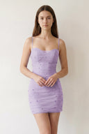 Lavender Sheath Tulle Pleated Homecoming Dress with Pearls - SHEISME