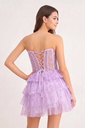 Lilac A-Line Strapless Scoop Tiered Sleeveless Short Homecoming Dress - SHEISME