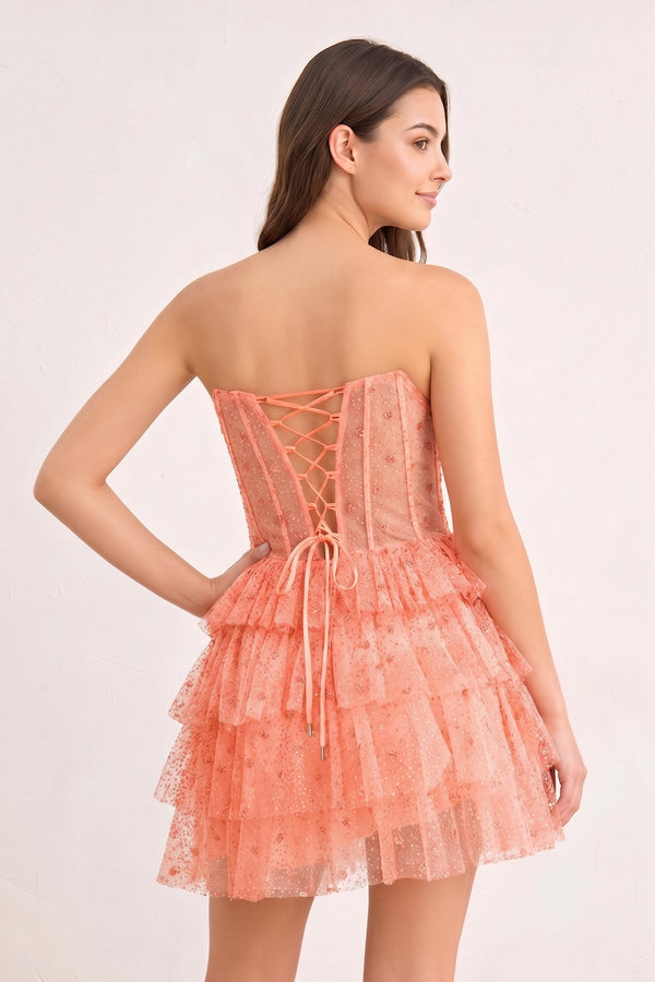 Orange A-Line Strapless Scoop Tiered Sleeveless Short Homecoming Dress - SHEISME