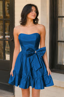 Royal Blue Strapless Ruffle Homecoming Dress with Bow - SHEISME