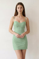 Sage Sheath Tulle Pleated Homecoming Dress with Pearls - SHEISME