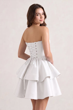 White A Line Sweetheart Satin Ruffles Short Homecoming Dress - SHEISME