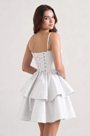 White A Line Sweetheart Satin Ruffles Short Homecoming Dress - SHEISME
