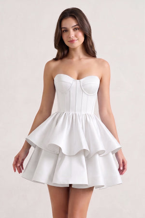 White A Line Sweetheart Satin Ruffles Short Homecoming Dress - SHEISME