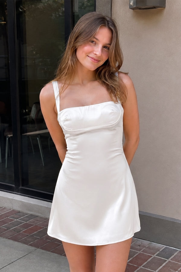 White Square Neck Sleeveless A Line Short Homecoming Dresses - SHEISME