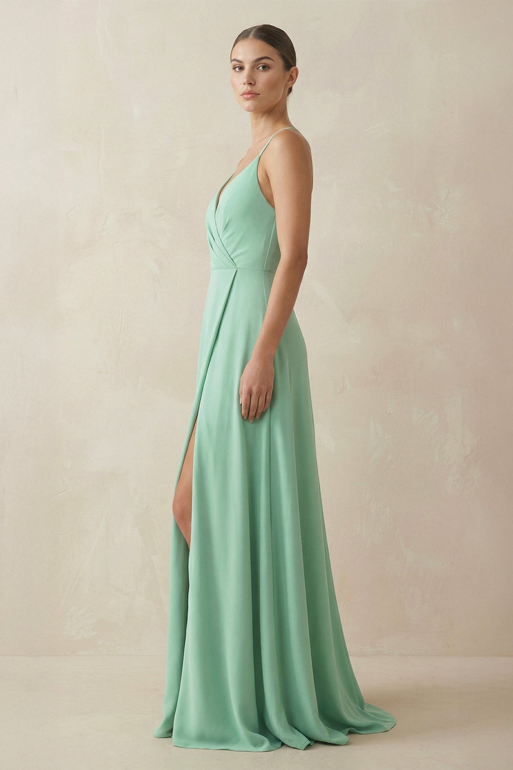 A - Line Chiffon Long Bridesmaid Dress With Slit - SHE IS ME Bridesmaid Dresses