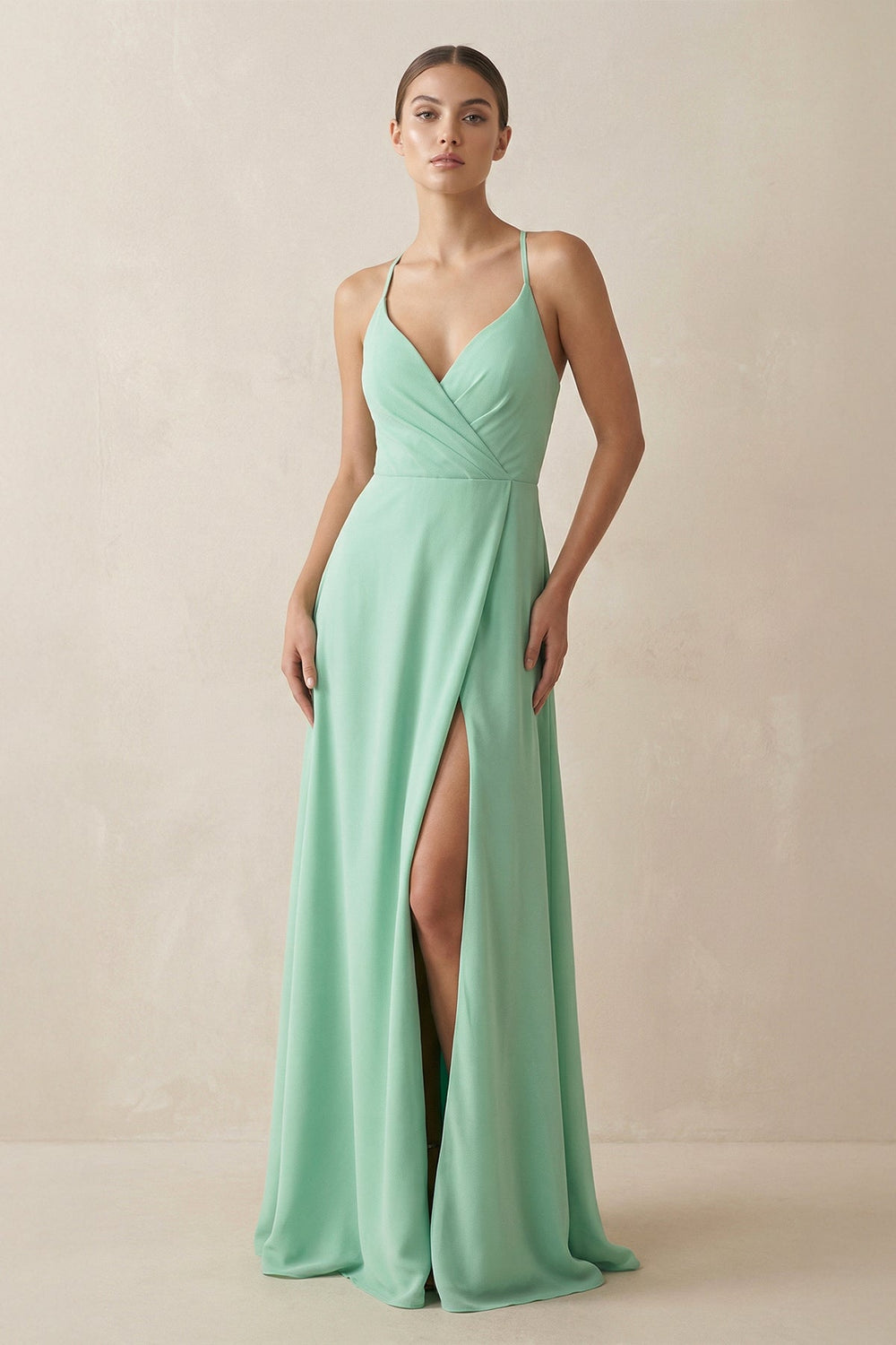 A - Line Chiffon Long Bridesmaid Dress With Slit - SHE IS ME Bridesmaid Dresses