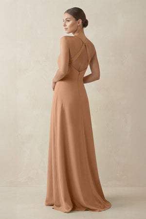 A - Line Chiffon Long Bridesmaid Dress With Slit in Bronzer - SHE IS ME
