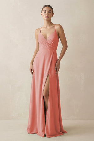 A - Line Chiffon Long Bridesmaid Dress With Slit in Mulberry - SHE IS ME