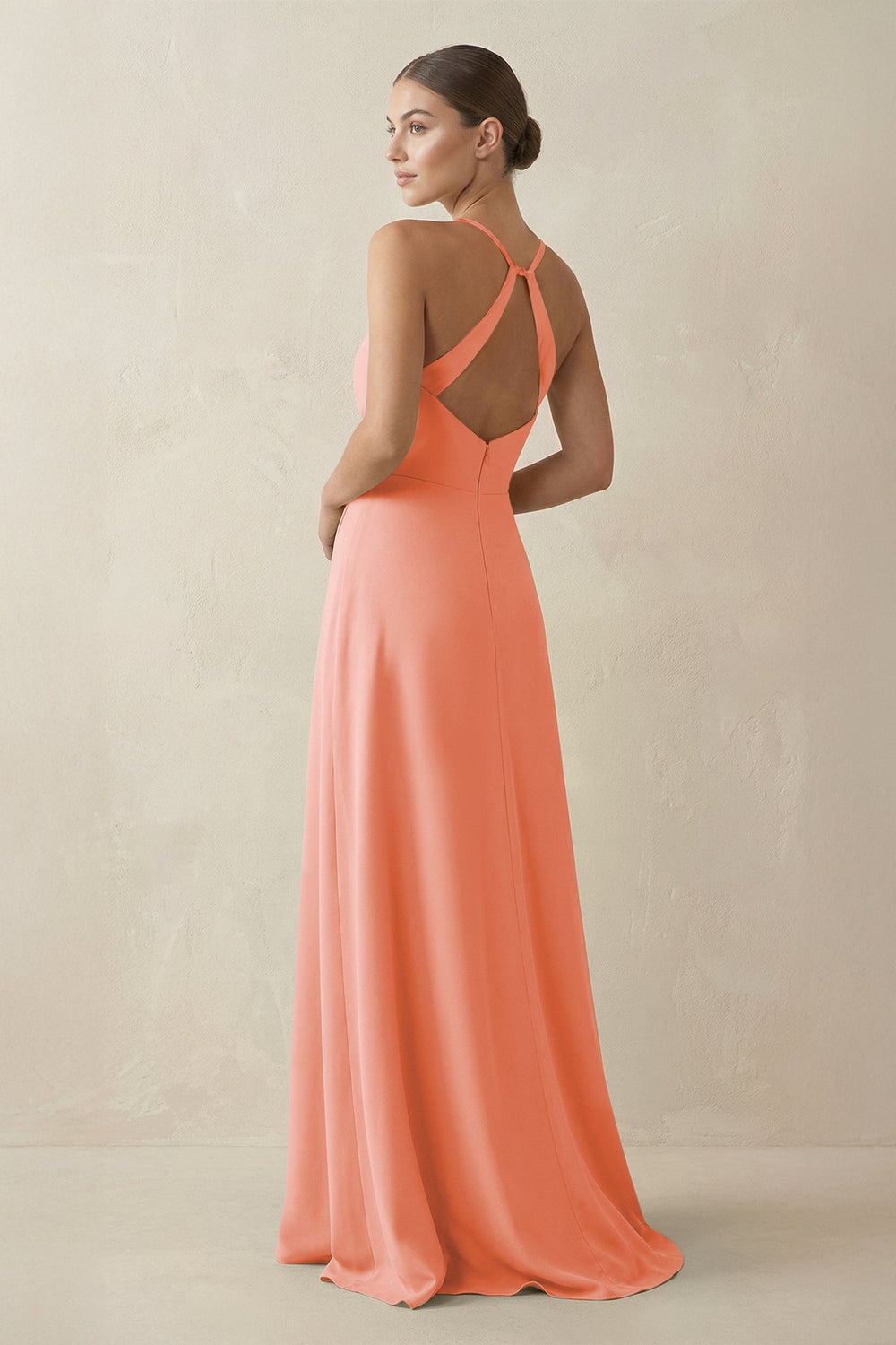 A - Line Chiffon Long Bridesmaid Dress With Slit in Rosette - SHE IS ME