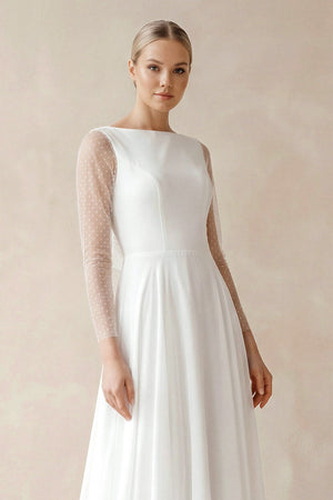 A - Line Chiffon Maxi Wedding Dress Pearl in White - SHE IS ME Wedding Dresses