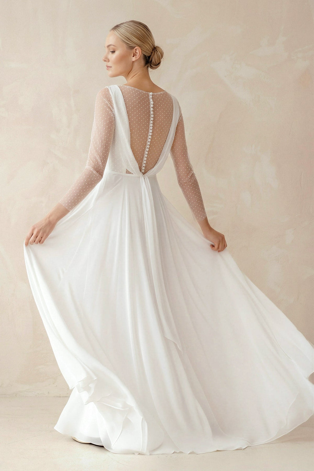 A - Line Chiffon Maxi Wedding Dress Pearl in White - SHE IS ME Wedding Dresses