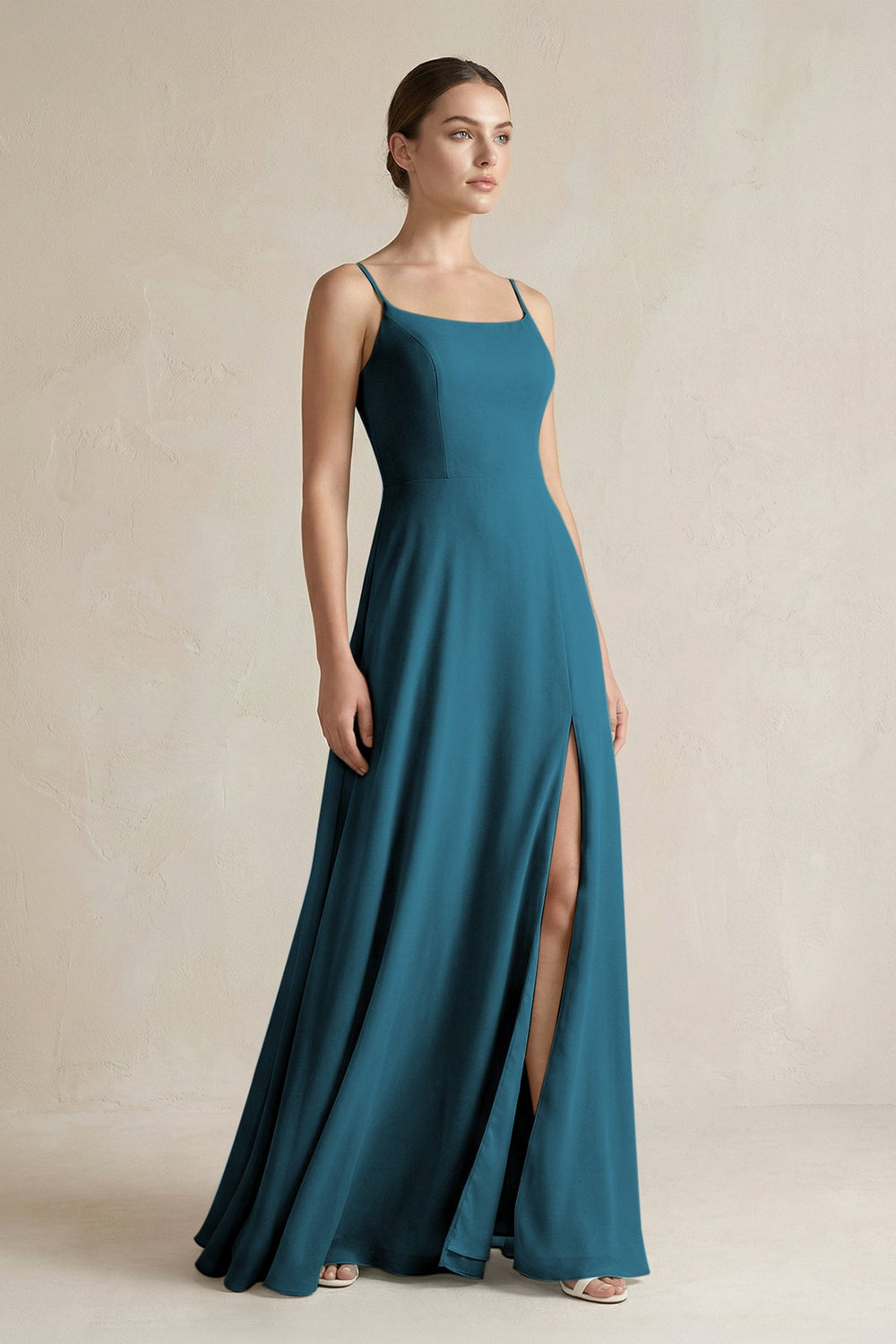 A - Line Chiffon Spaghetti Strap Bridesmaid Dress in Dark Teal - SHE IS ME Bridesmaid Dresses