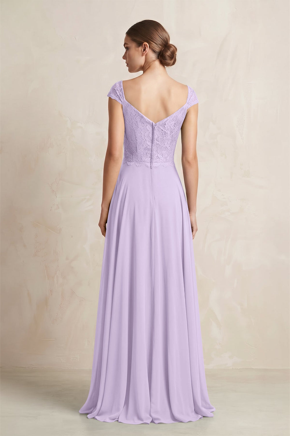 A - Line Chiffon V - Neck Pleated Bridesmaid Dress with Cap Sleeves in Lavender - SHE IS ME Bridesmaid Dresses