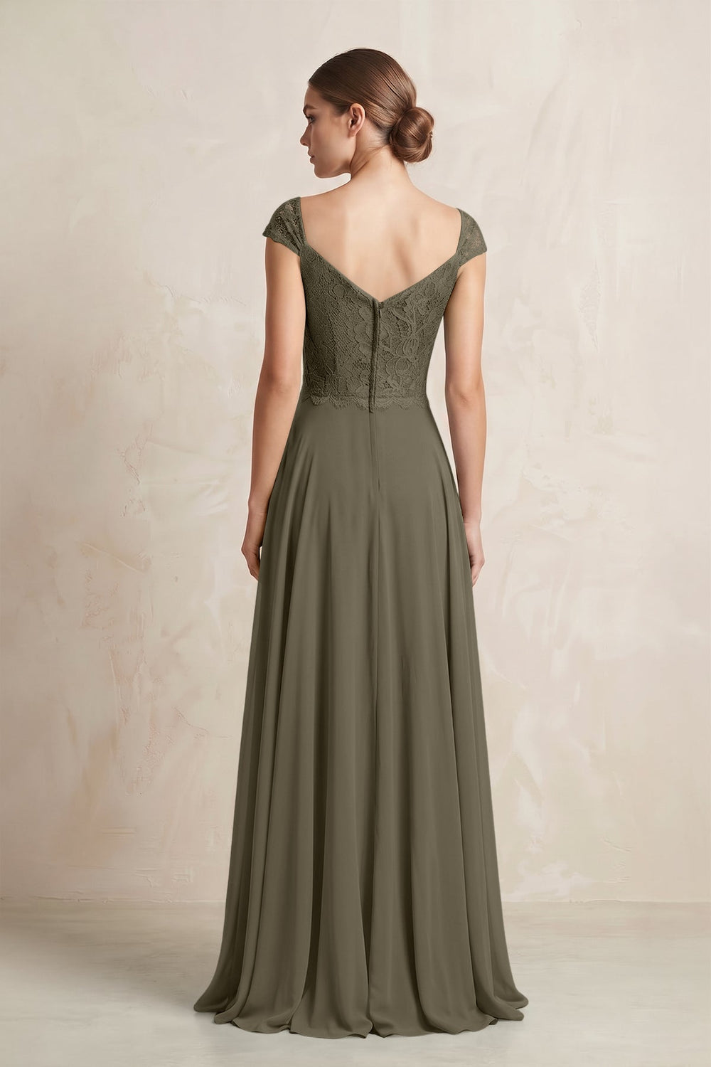 A - Line Chiffon V - Neck Pleated Bridesmaid Dress with Cap Sleeves in Willow Green - SHE IS ME Bridesmaid Dresses