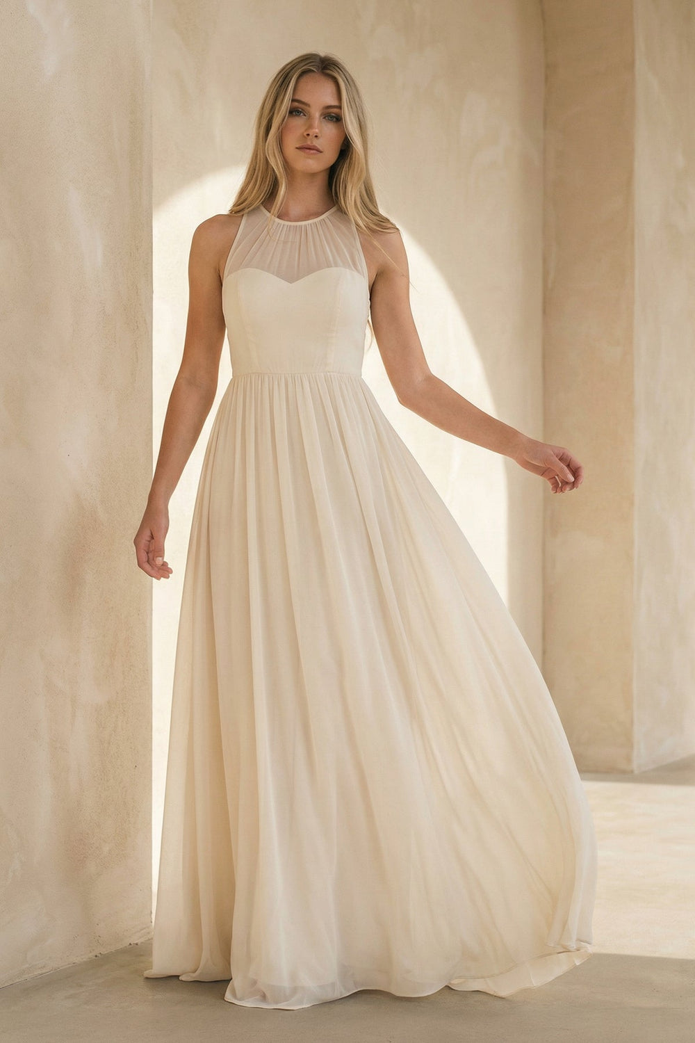 A Line Chiffon Wedding Dress in Ivory - SHE IS ME Wedding Dresses