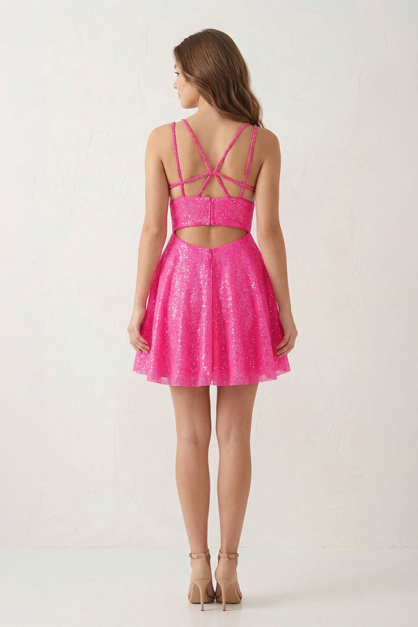 Hot Pink A-Line Double Straps Sequins Homecoming Dress - SHEISME