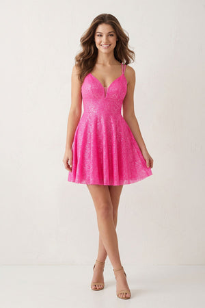 Hot Pink A-Line Double Straps Sequins Homecoming Dress - SHEISME