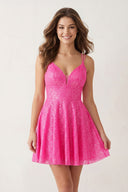 Hot Pink A-Line Double Straps Sequins Homecoming Dress - SHEISME